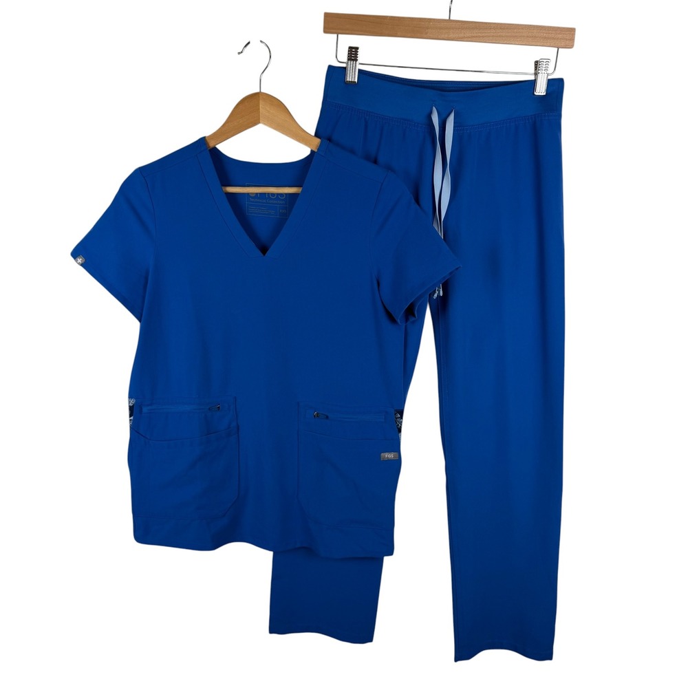 Figs Technical Scrub Set XXSP Royal Blue Accra Top Livingston Pants Medical